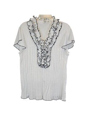 Cato Woman Ruffle Blouse 18/20W B&W Pleated Flutter Coquette Ethereal Top